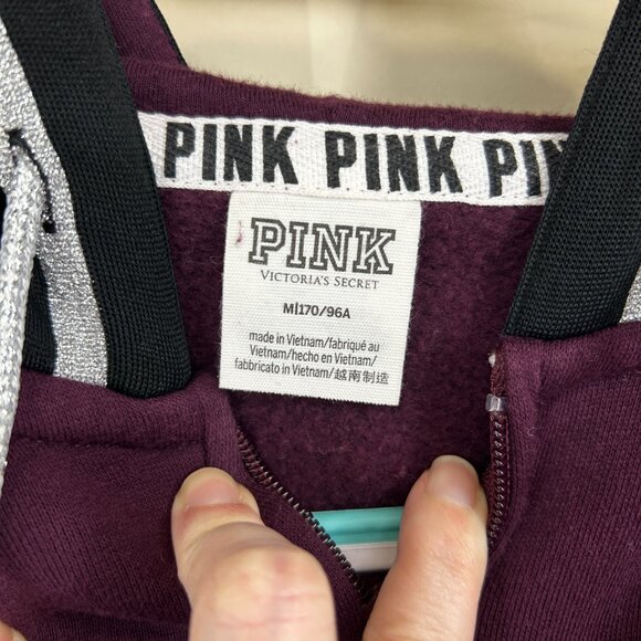 V.S.PINK Maroon Embroidered embellished zip up hoodie sweatshirt dog emblem Sz M - Picture 6 of 13